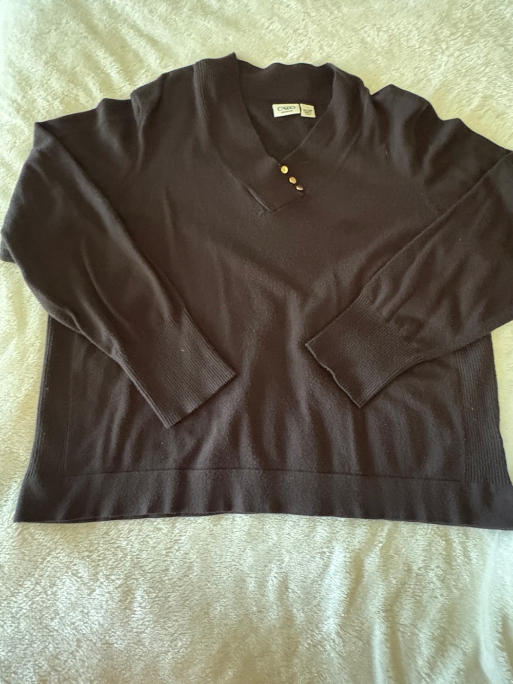 Cato Women's Black V-Neck Sweater with Button Detail